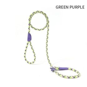 Dog Rope Pet Pulling Rope Puppy Strap Traction Rope Heavy Duty Belt Large Dog Leash Dog Collar Strap Dog Training Pet Harness Hands-Free Leash For Sma (Color: Green Purple, size: 1.8x0.8)